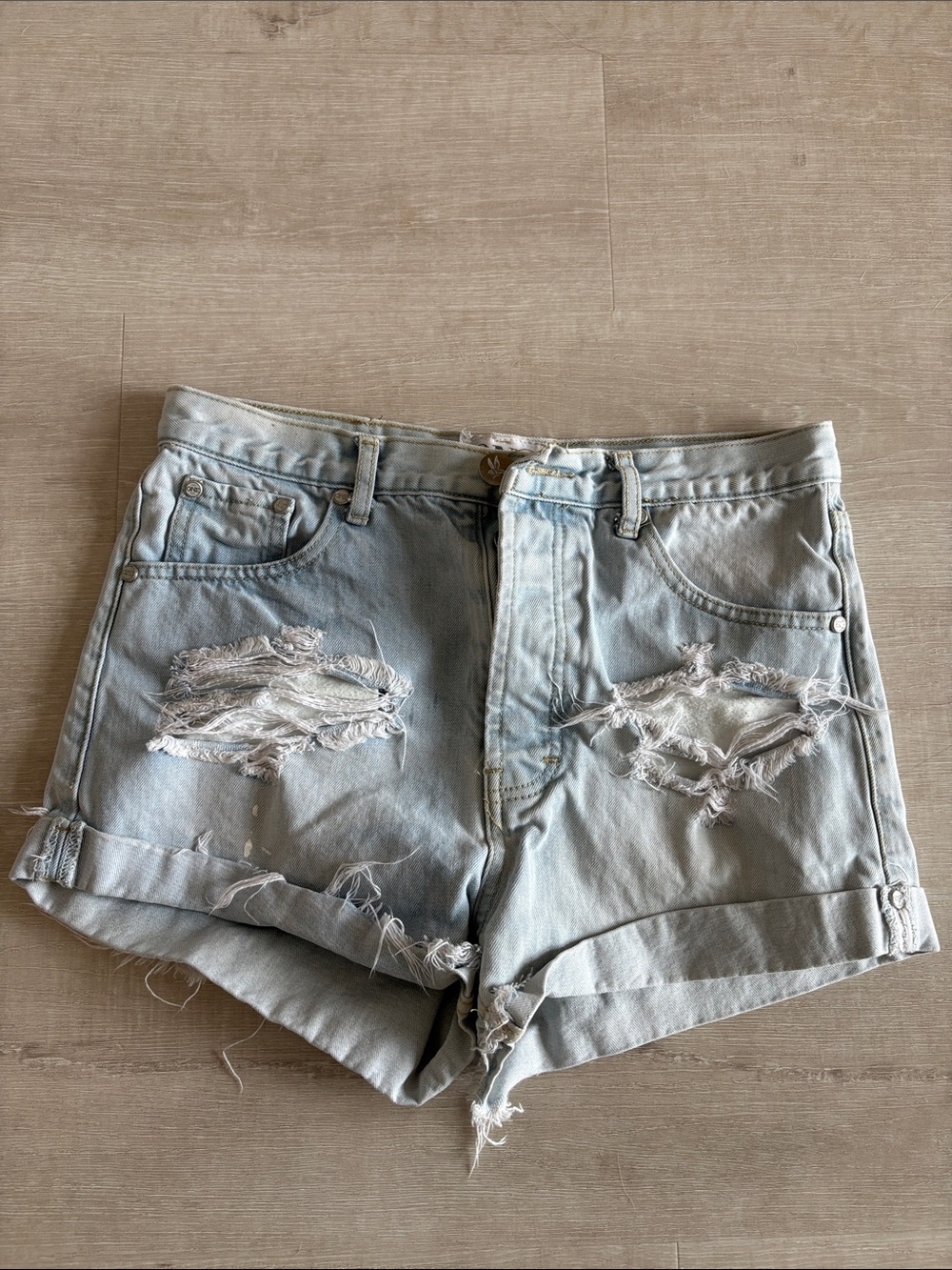 One Teaspoon Light Blue Distressed Denim Shorts